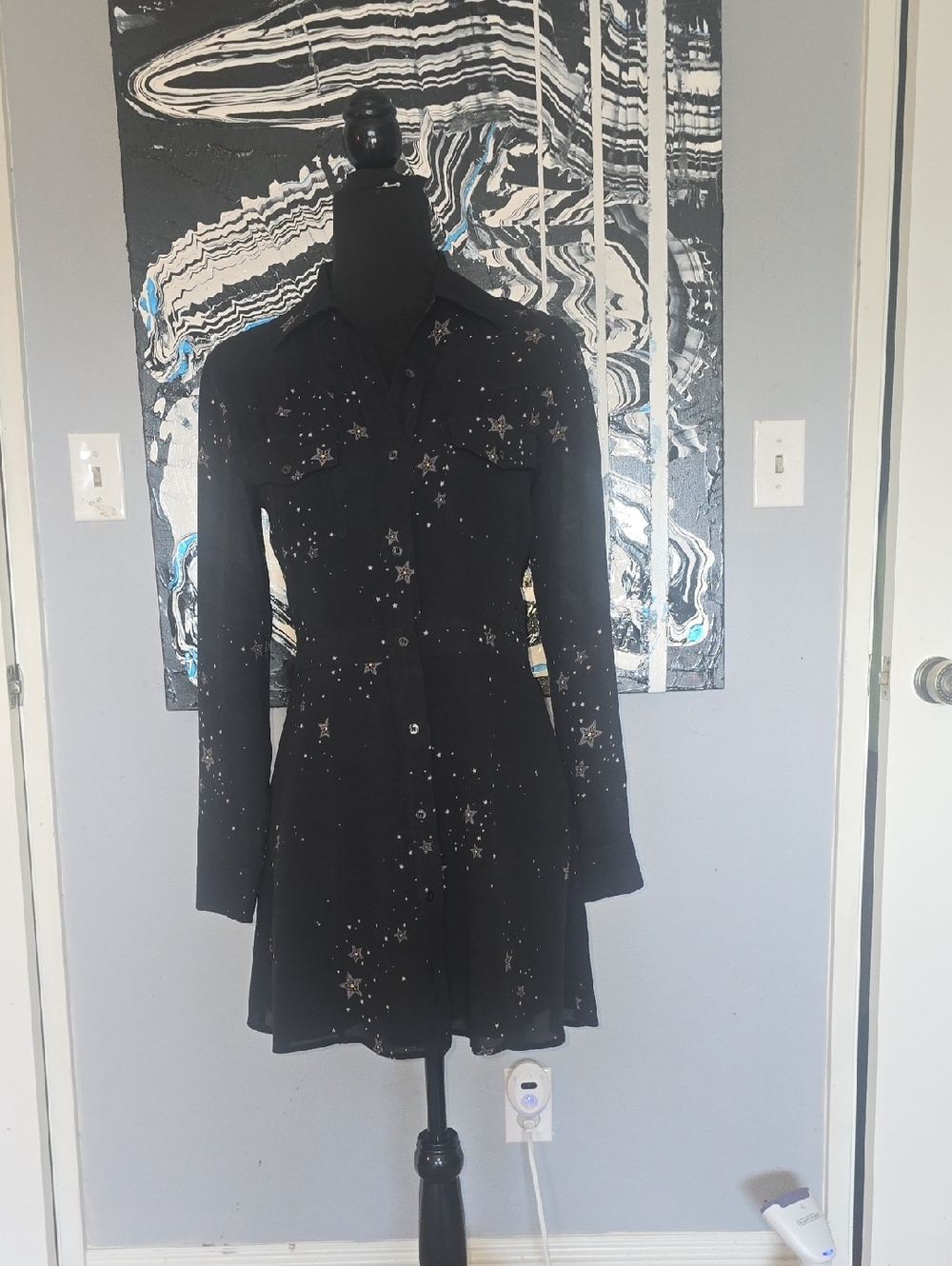 A.L.C. Black Star-Embellished Long Sleeve Shirt Dress